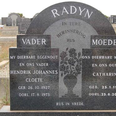 RADYN Hendrik Johannes Cloete 1927-1973 &amp; Catharina 1927-2008