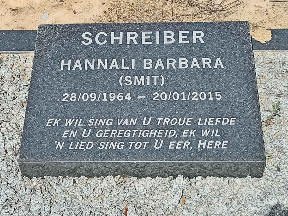 SCHREIBER Hannali Barbara nee SMIT 1964-2015