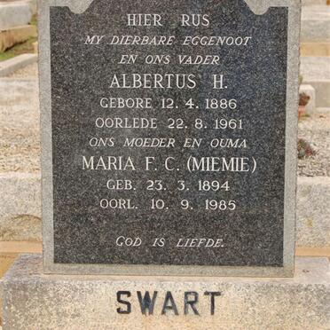 SWART Albertus H. 1886-1961 &amp; Maria F.C. 1894-1985