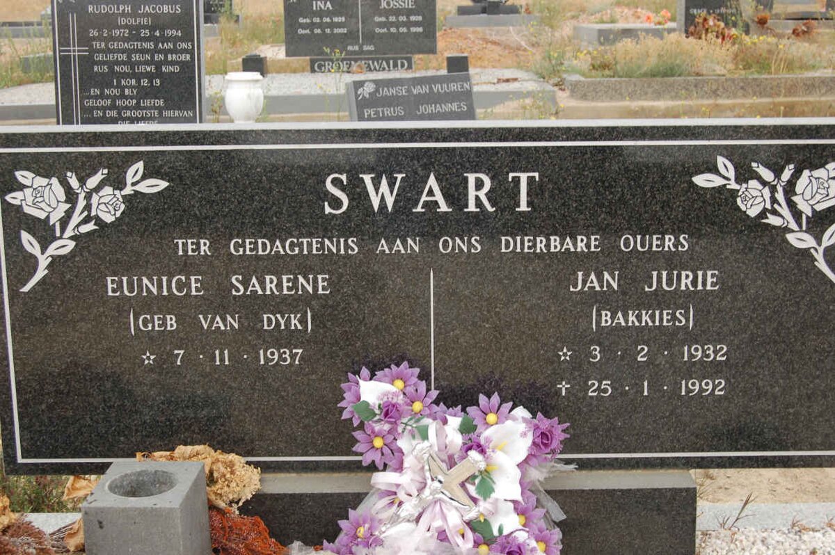 SWART Jan Jurie 1932-1992 &amp; Eunice Sarene VAN DYK 1937-