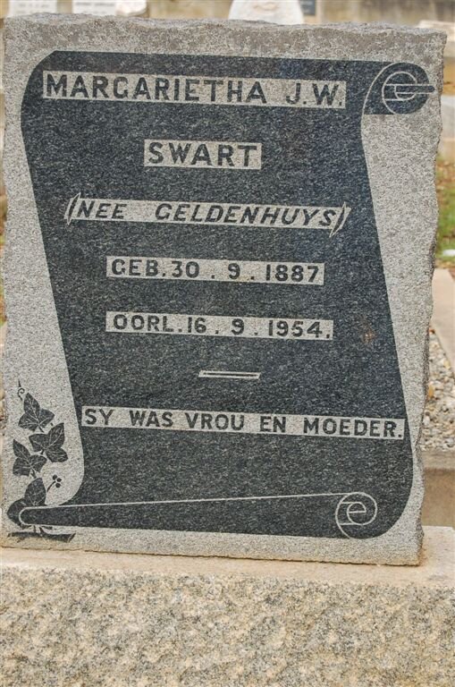 SWART Margarietha J.W. nee GELDENHUYS 1887-1954