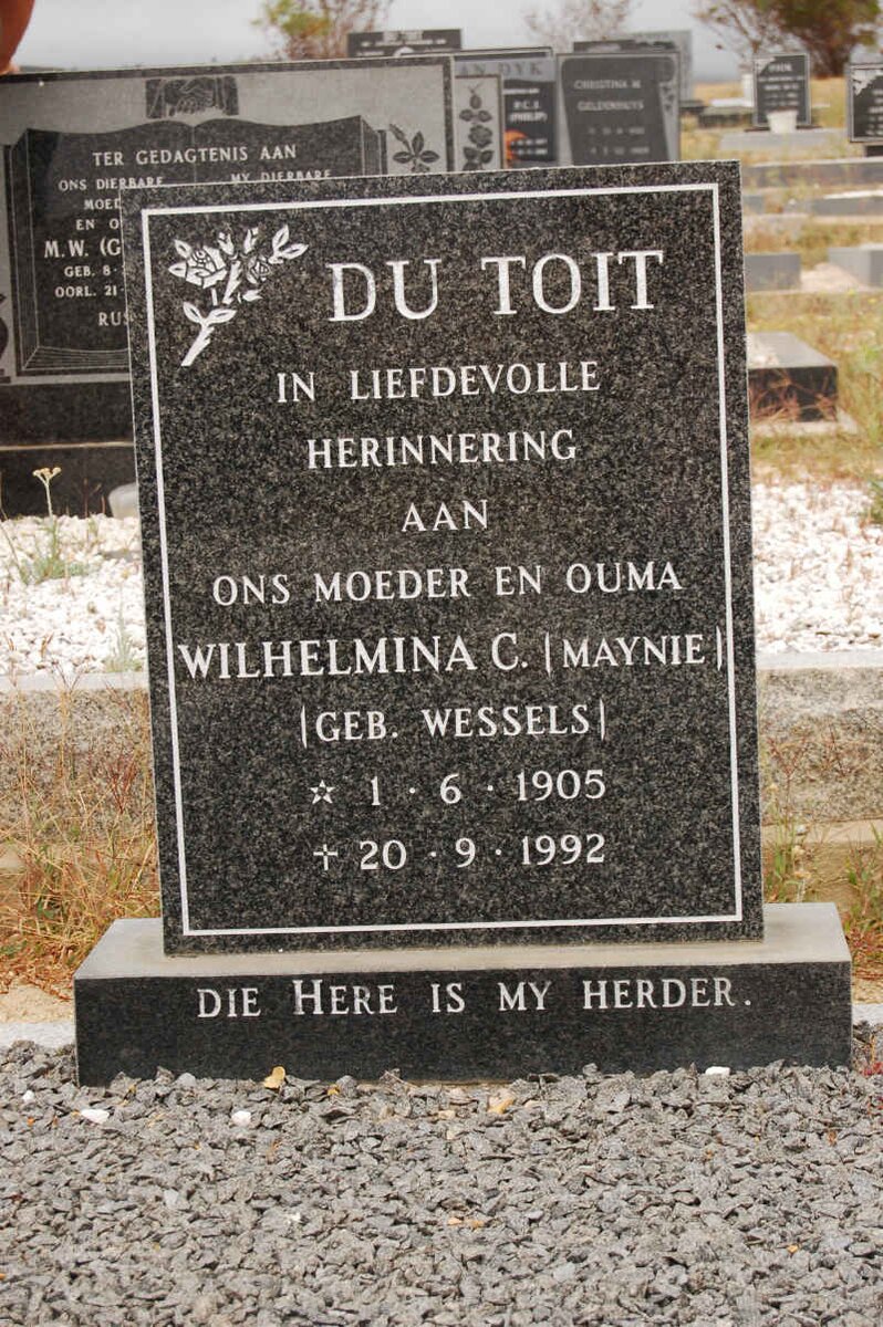 TOIT Wilhelmina C., du nee WESSELS 1905-1992