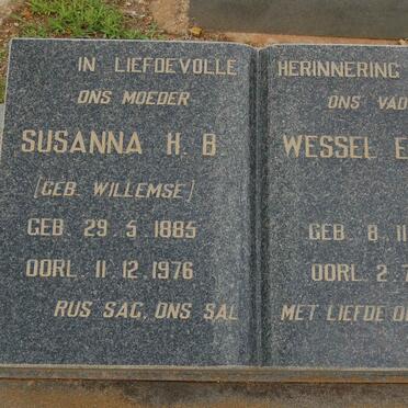 WESSELS Wessel Egbert 1877-1944 &amp; Susanna H.B. WILLEMSE 1885-1976