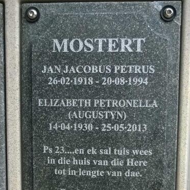 MOSTERT Jan Jacobus Petrus 1918-1994 &amp; Elizabeth Petronella AUGUSTYN 1930-2013