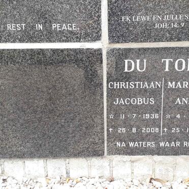 TOIT Christiaan Jacobus, du 1936-2008 &amp; Margery Anéta 1942-2016