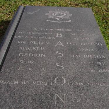 BASSON Willem Albertus Gedion 1926-1996 &amp; Anna Magrietha LOTTER 1941-1998