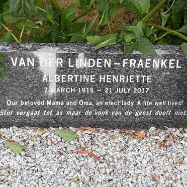 FRAENKEL Albertine Henriette, van der LINDEN 1915-2017