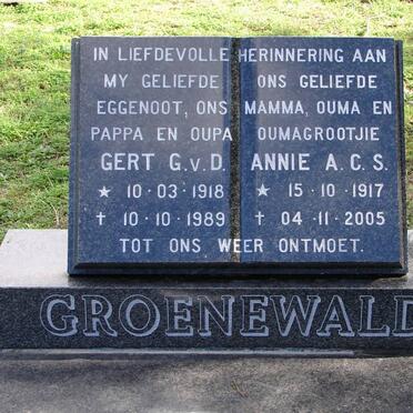 GROENEWALD G.v.D. 1918-1989 &amp; A.C.S. 1917-2005
