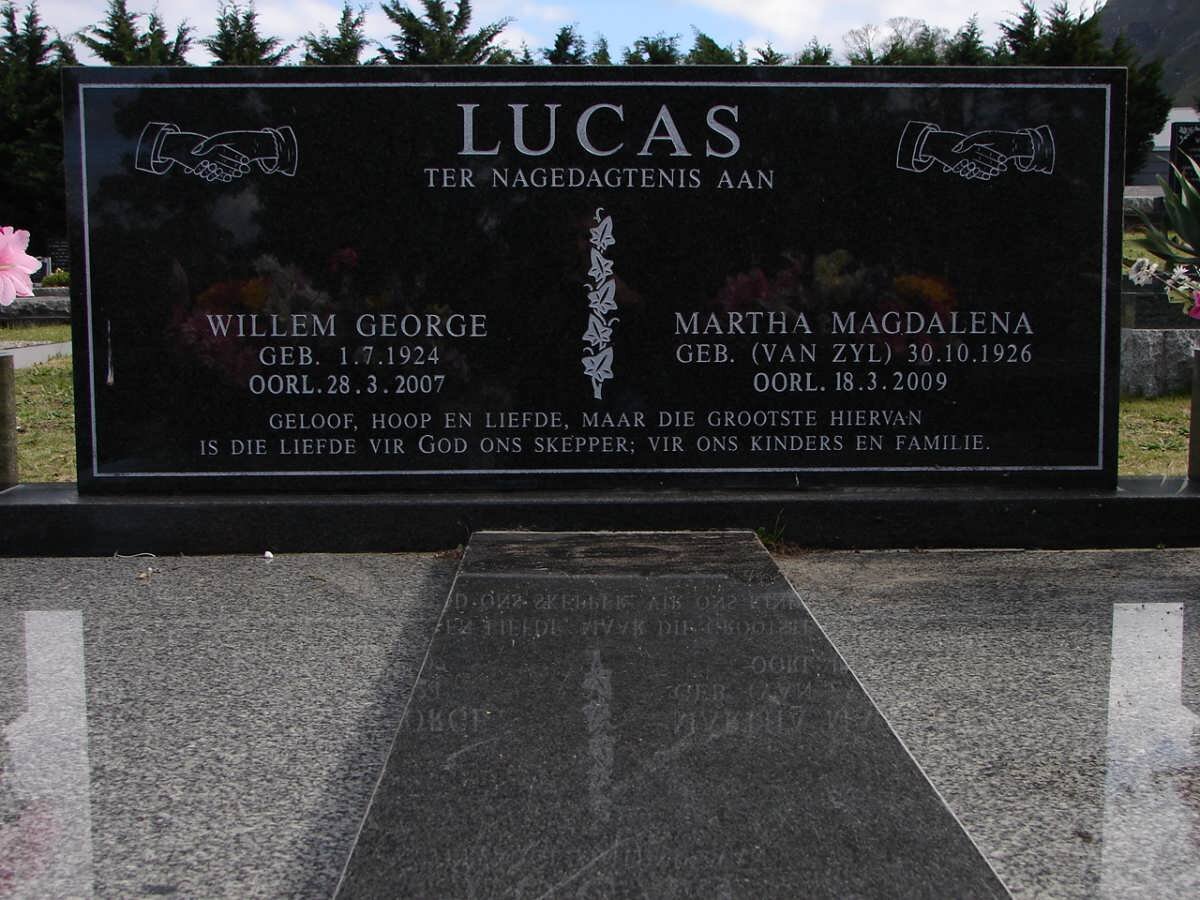 LUCAS Willem George 1924-2007 &amp; Martha Magdalena VAN ZYL 1926-2009