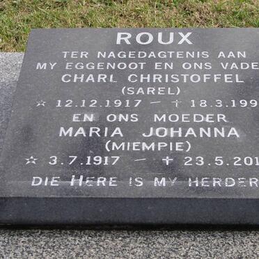 ROUX Charl Christoffel 1917-1997 &amp; Maria Johanna 1917-2010