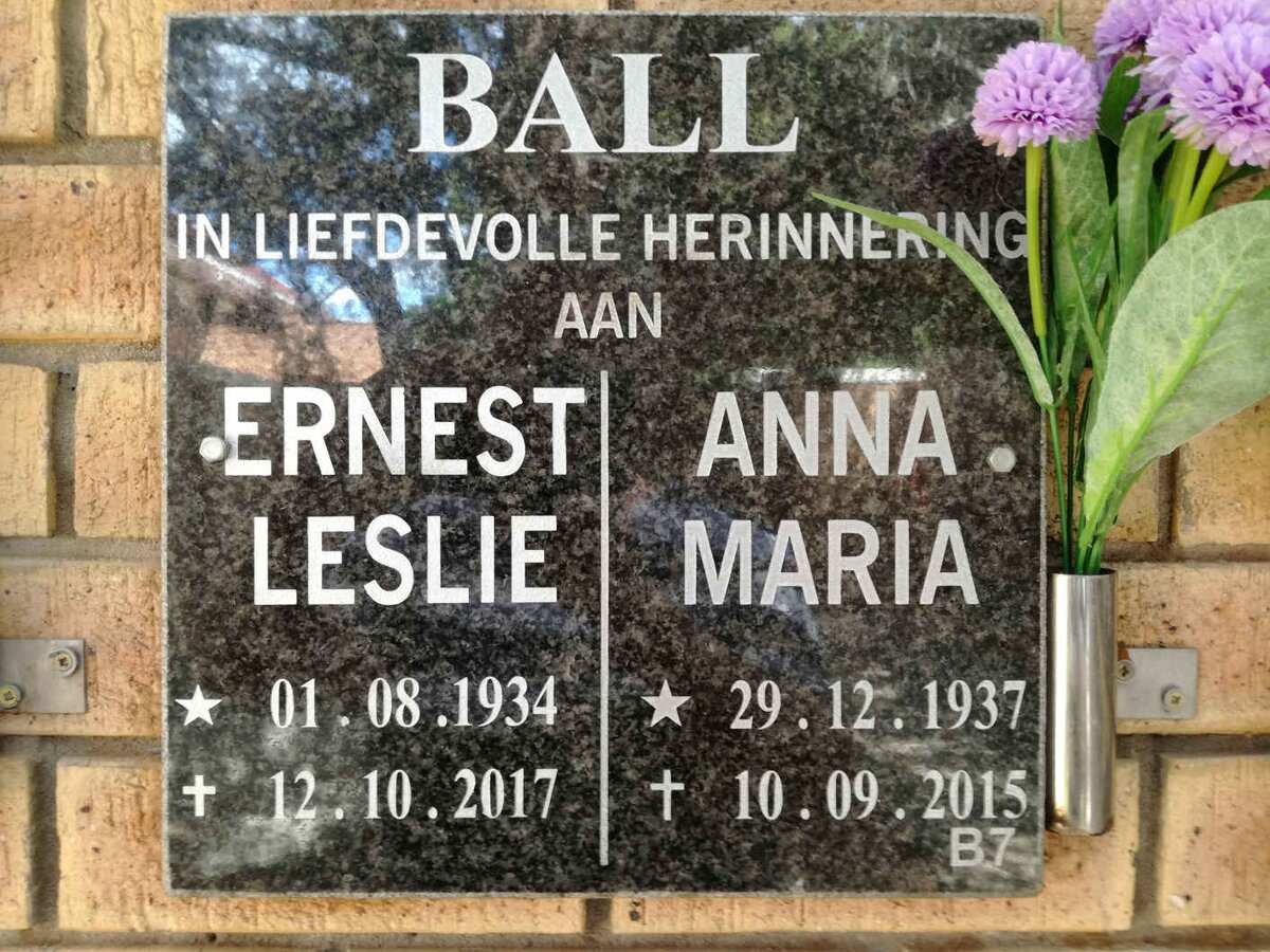 BALL Ernest Leslie 1934-2017 &amp; Anna Maria 1937-2015