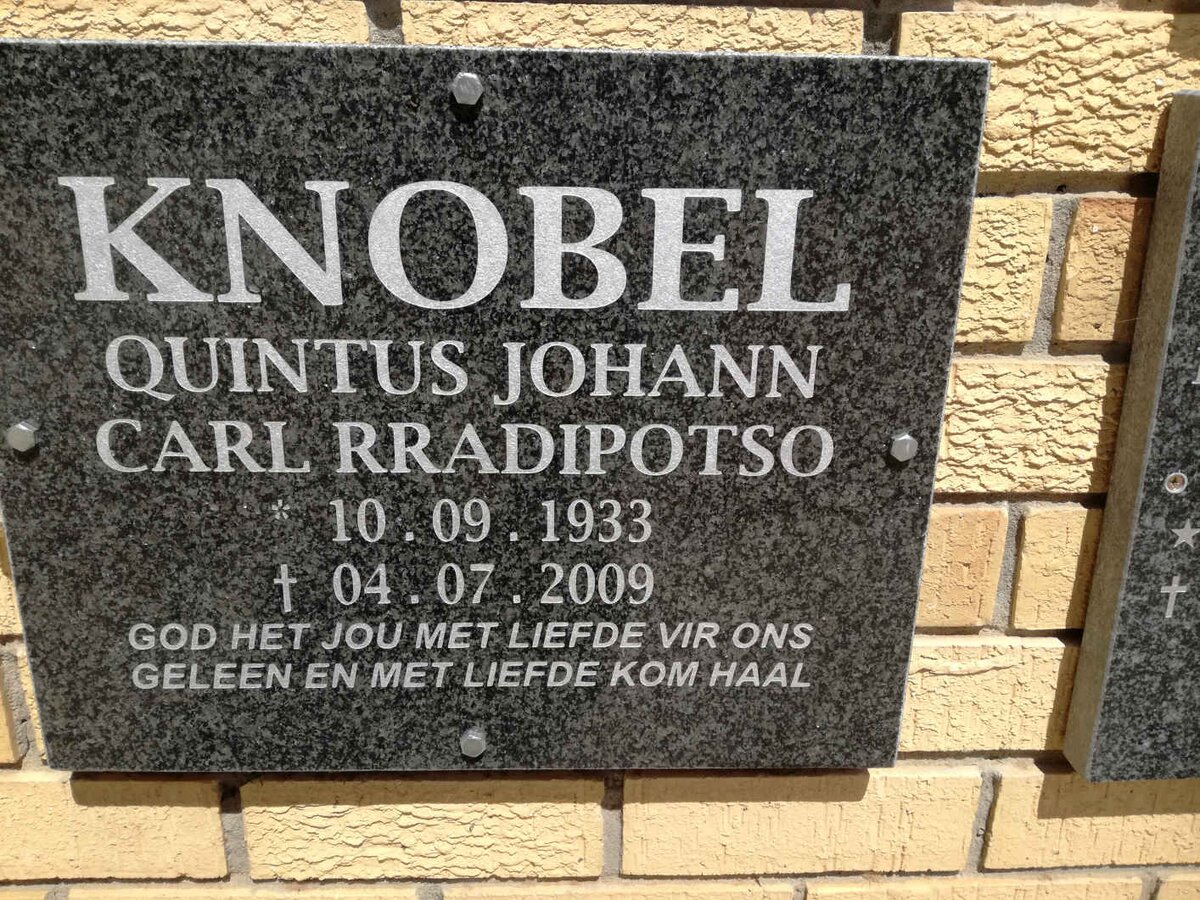 KNOBEL Quintus Johann Carl Rradipotso 1933-2009