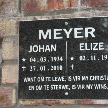 MEYER Johan 1934-2010 &amp; Elize 1943-