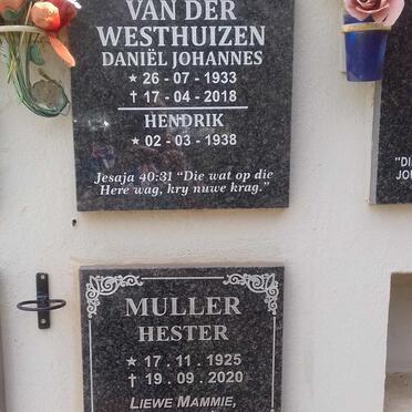 WESTHUIZEN Daniel Johannes, van der 1933-2018 &amp; Hendrik 1938- :: MULLER Hester 1925-2020
