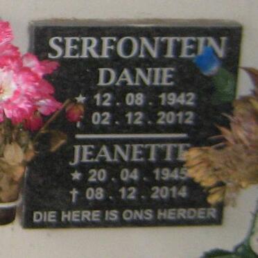 SERFONTEIN Danie 1942-2012 &amp; Jeanette 1945-2014