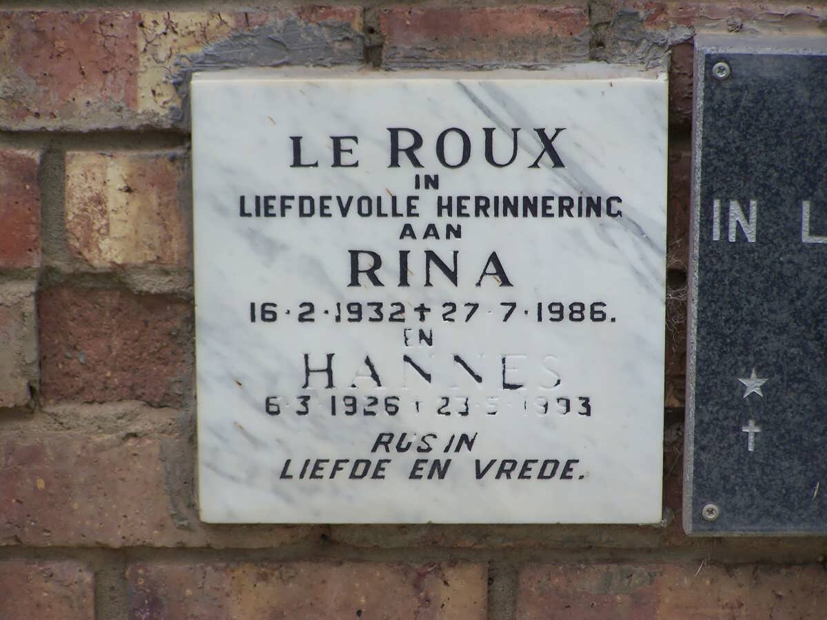 ROUX Hannes, le 1926-1993 &amp; Rina 1932-1986