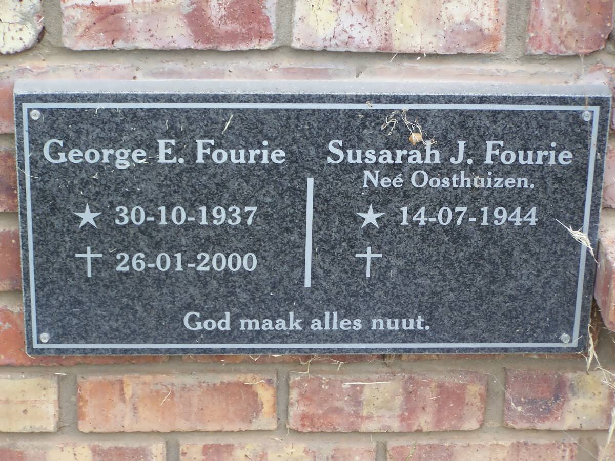 FOURIE George E. 1937-2000 &amp; Susarah J. OOSTHUIZEN 1944-