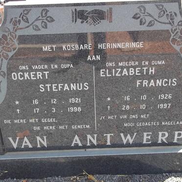 ANTWERP Ockert Stefanus, van 1921-1998 &amp; Elizabeth Francis 1926-1997