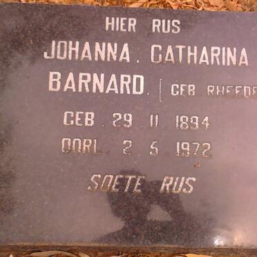 BARNARD Johanna Catharina nee RHEEDER 1894-1972