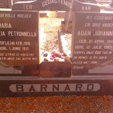BARNARD Adam Johannes 1912-1963 &amp; Maria Cornelia Petronella NORTJE 1918-1971