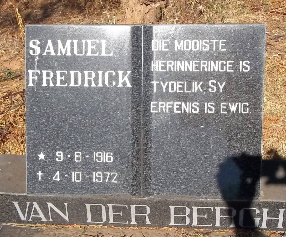 BERGH Samuel Frederick, van der 1916-1972