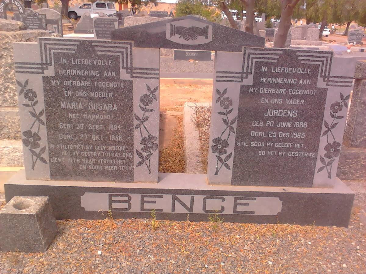 BENCE Jurgens 1888-1965 &amp; Maria Susara HAMMOND 1894-1958