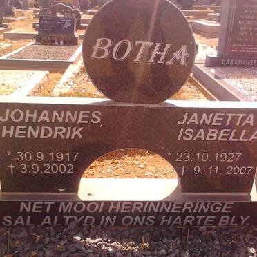 BOTHA Johannes Hendrik 1917-2002 &amp; Janetta Isabella 1927-2007