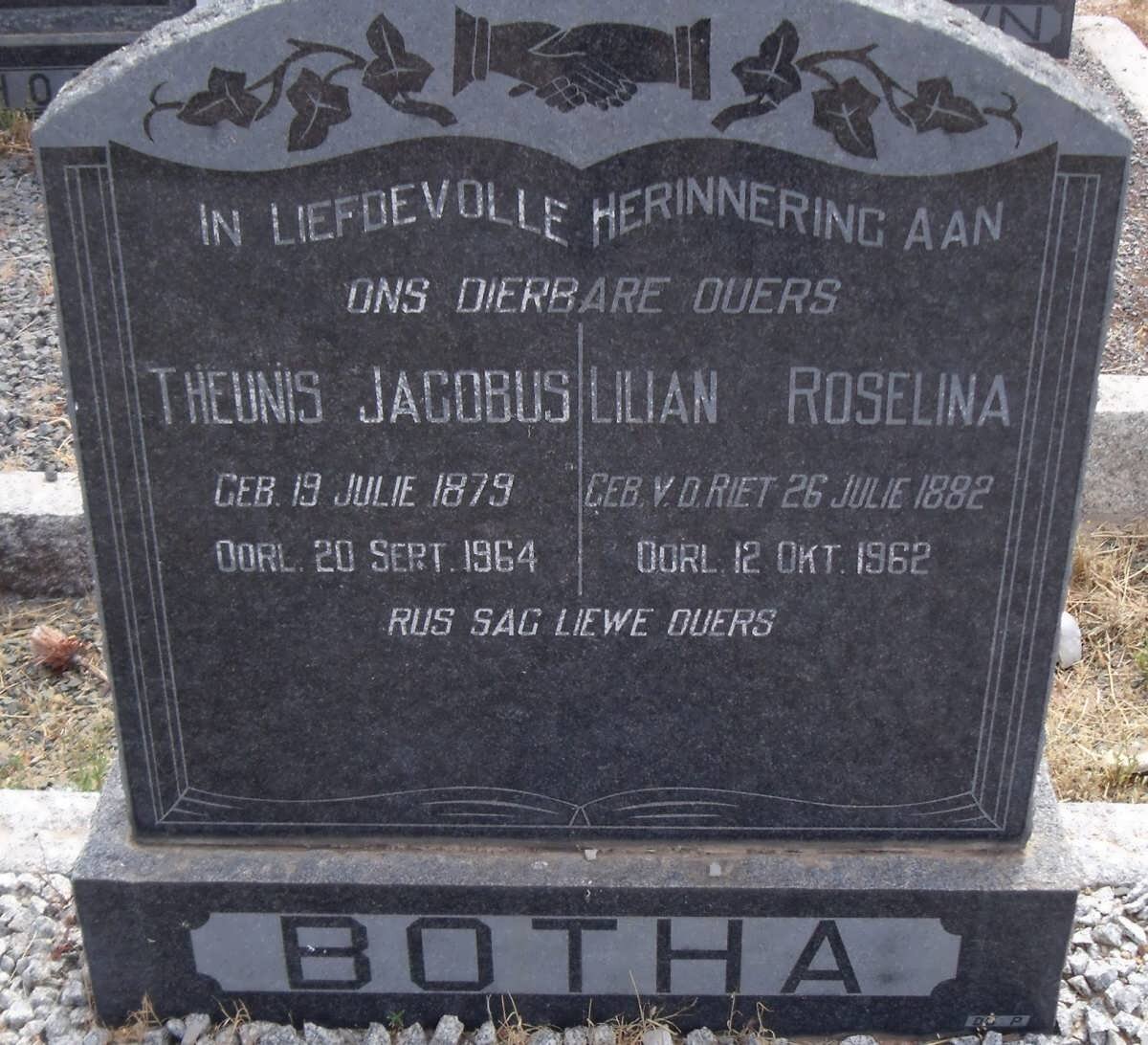 BOTHA Theunis Jacobus 1879-1964 &amp; Lilian Roselina VAN DER RIET 1882-1962