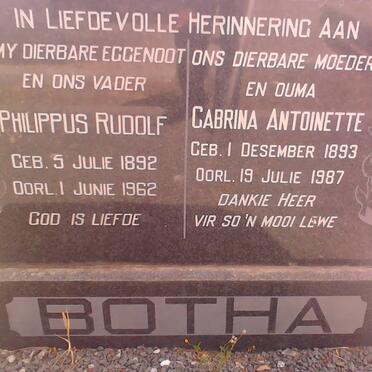 BOTHA Philippus Rudolf 1892-1962 &amp; Gabrina Antoinette 1893-1987