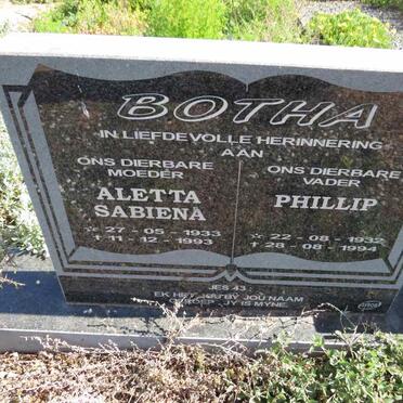 BOTHA Phillip 1932-1994 & Aletta Sabiena 1933-1993