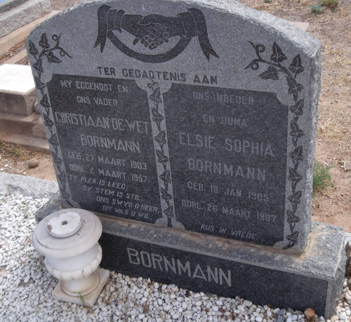 BORNMANN Christiaan De Wet 1903-1957 &amp; Elsie Sophia 1905-1987