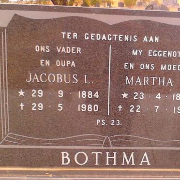 BOTHA Jacobus L. 1884-1980 &amp; Martha E. 1889-1977