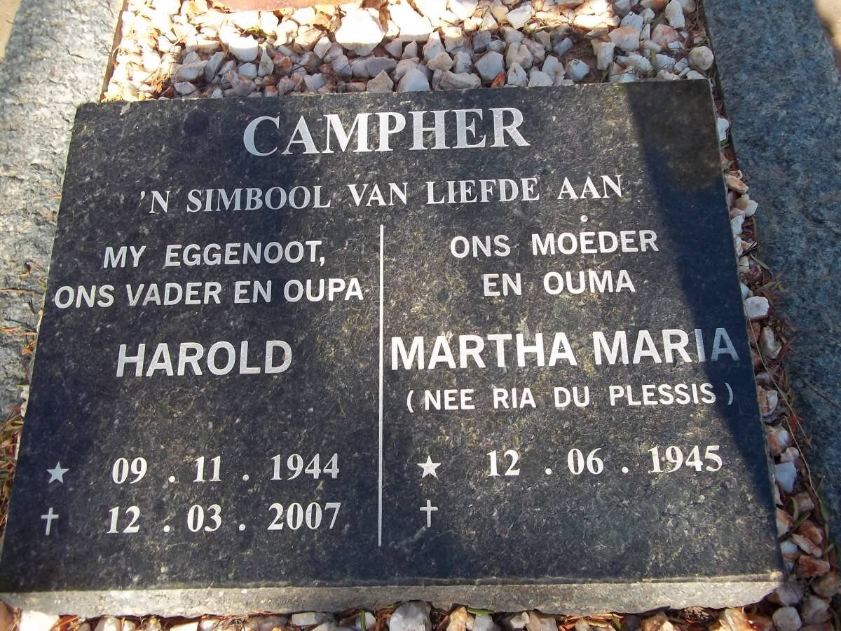 CAMPHER Harold 1944-2007 &amp; Martha Maria du PLESSIS 1945-