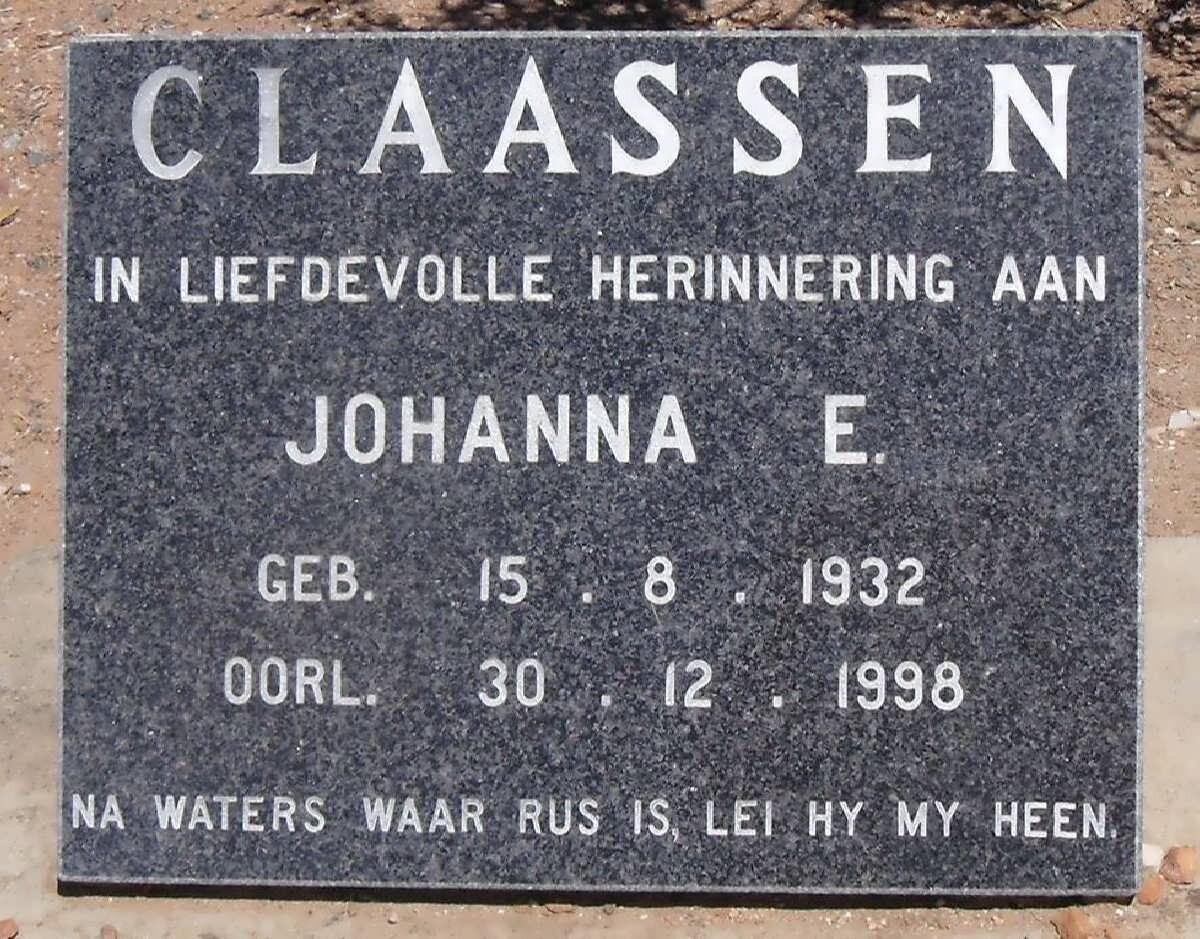 CLAASSEN Johanna Elizabetha 1932-1998