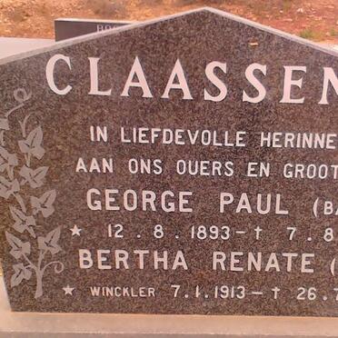 CLAASSEN George Paul 1893-1985 &amp; Bertha Renata WINCKLER 1913-1999