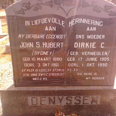 DENYSSEN John S. Hubert 1880-1961 &amp; Dirkie C. VERMEULEN 1905-1990