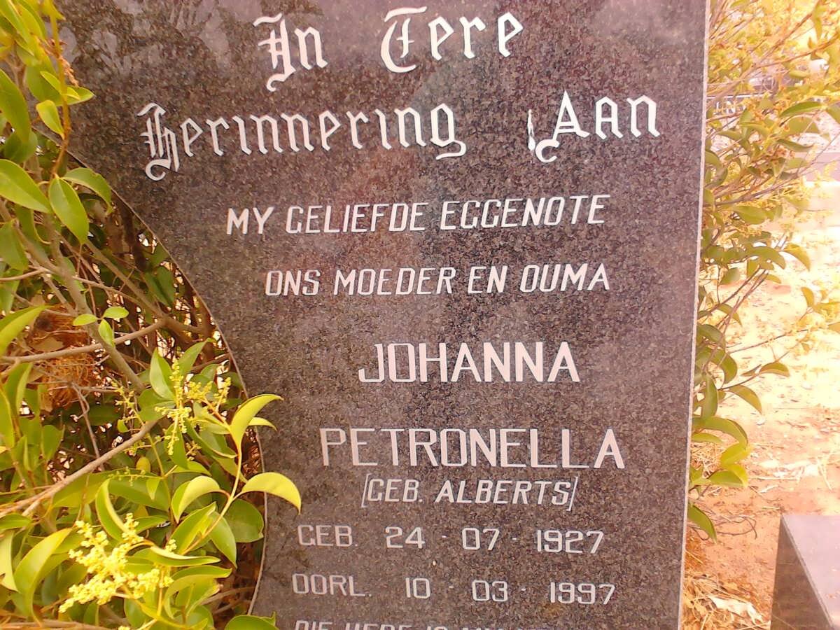 ERASMUS Johanna Petronella nee ALBERTS 1927-1997