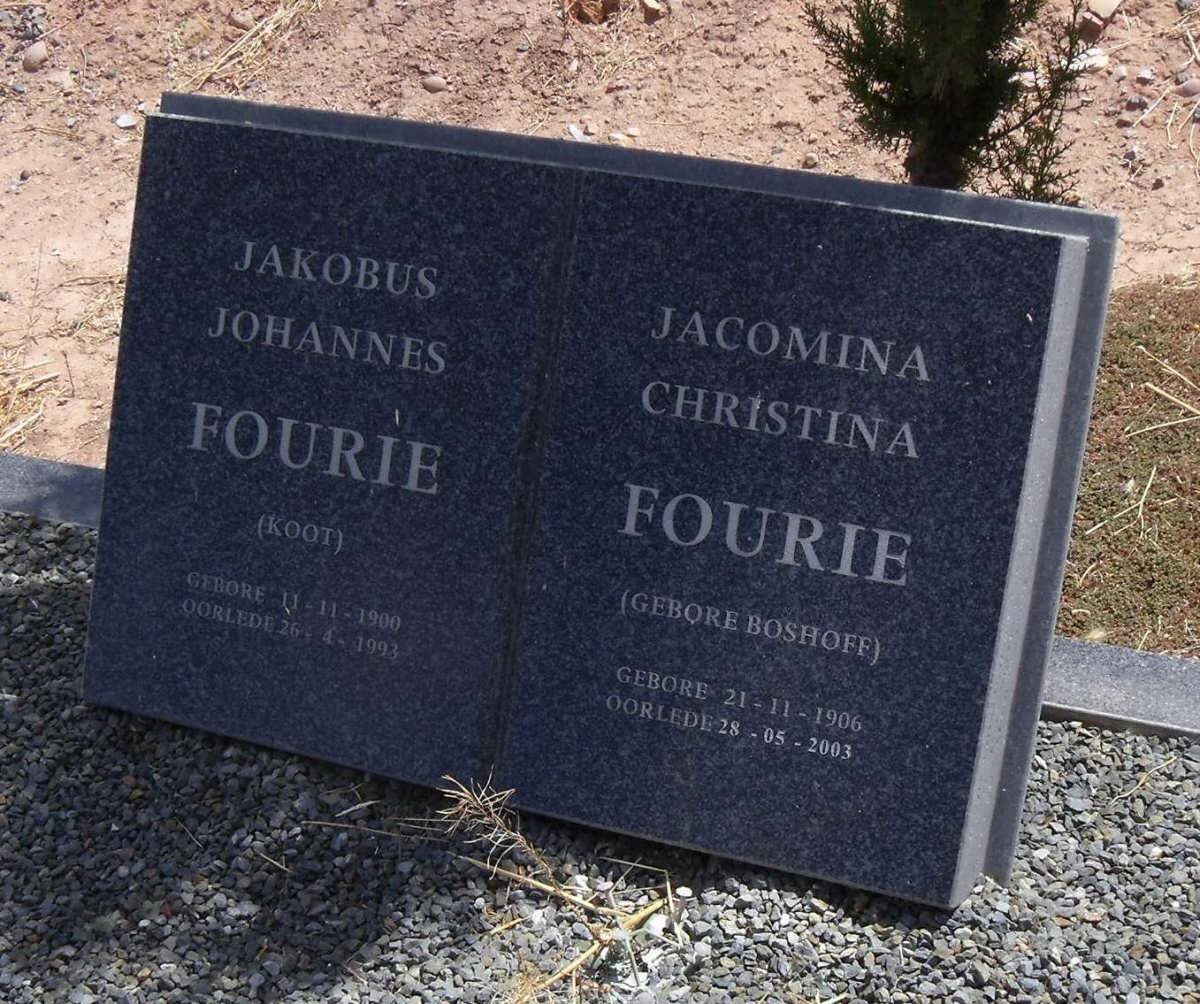 FOURIE Jakobus Johannes 1900-1993 &amp; Jacomina Christina BOSHOFF 1906-2003