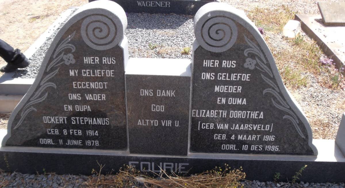 FOURIE Ockert Stephanus 1914-1978 &amp; Elizabeth Dorothea VAN JAARSVELD 1916-1995