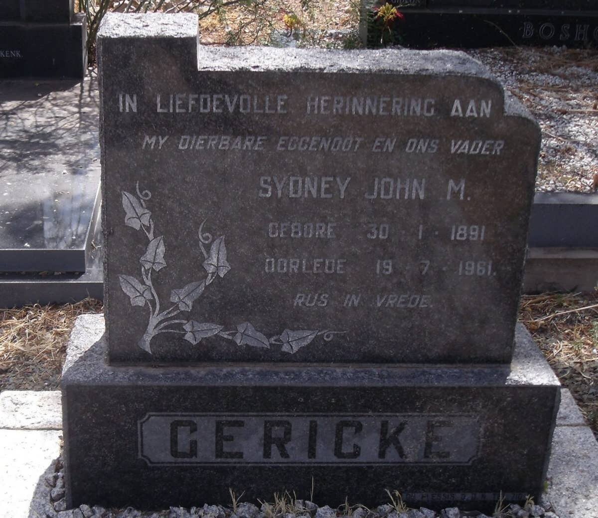 GERICKE Sydney John M. 1891-1961