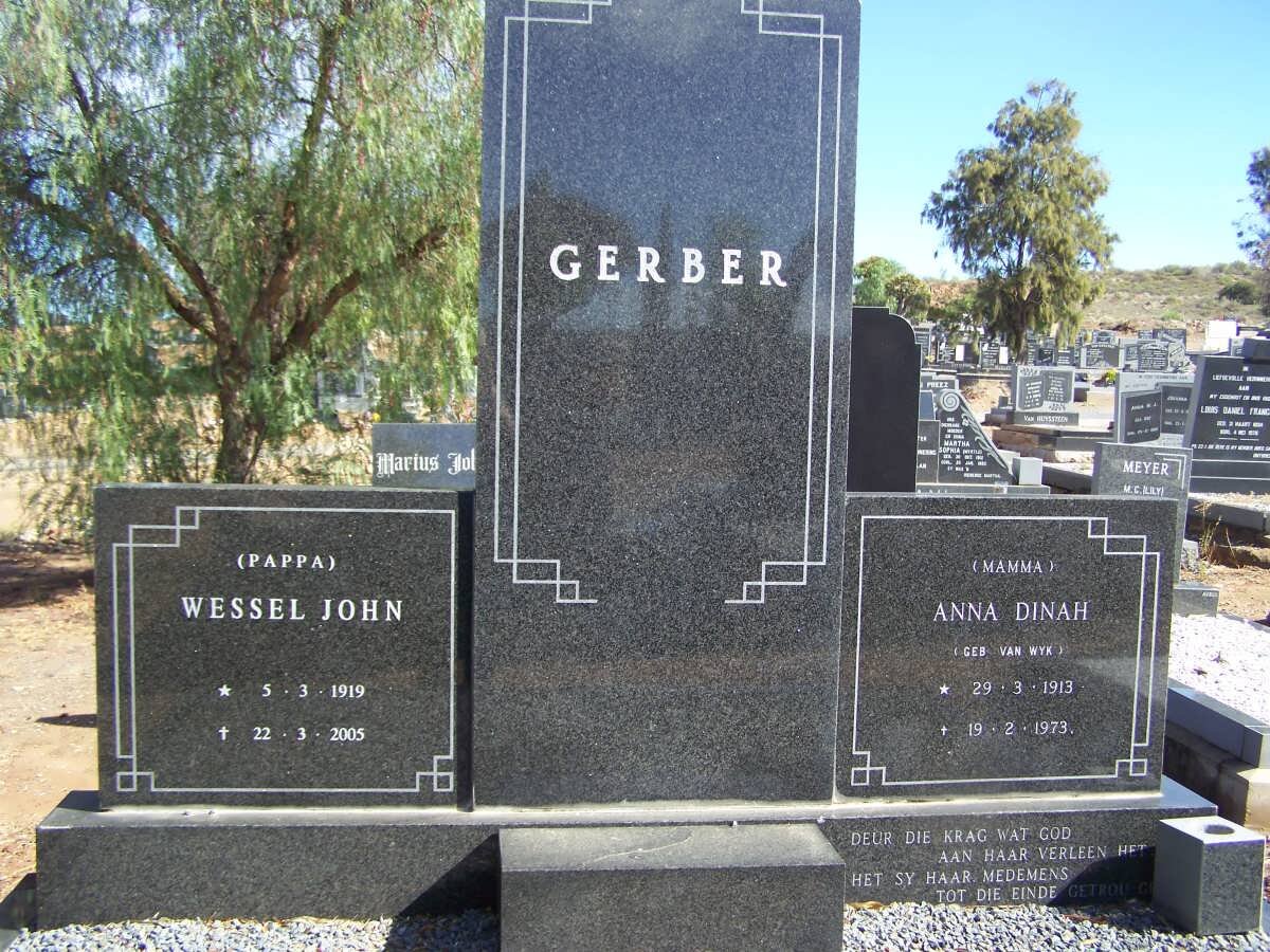 GERBER Wessel John 1919-2005 &amp; Anna Dinah VAN WYK 1913-1973