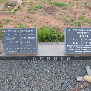 GERBER Isaac Anthony 1949-1987 & Alice 1952-2017