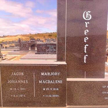 GREEFF Jacob Johannes 1901-1973 &amp; Marjory Magdalene 1918-2001