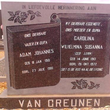 GREUNEN Adam Johannes, van 1910-1980 &amp; Carolina Wilhelmina Susanna LERM 1913-1972