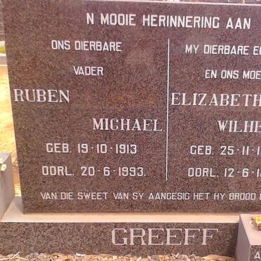 GREEFF Ruben Michael 1913-1993 &amp; Elizabeth Wilhelmina 1909-1989