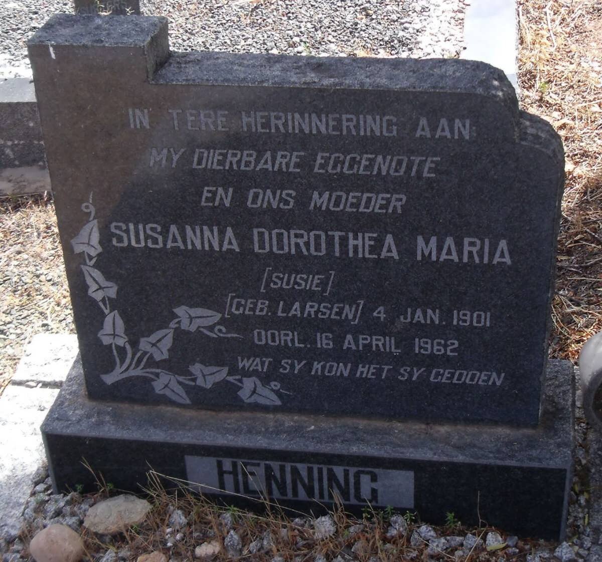 HENNING Susanna Dorothea Maria nee LARSON 1901-1962