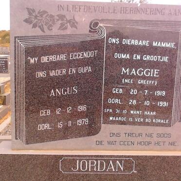 JORDAN Angus 1916-1979 &amp; Maggie GREEFF 1919-1991