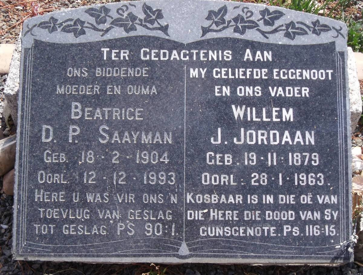 JORDAAN Willem J. 1879-1963 :: SAAYMAN Beatrice D.P. 1904-1993