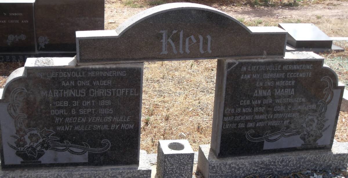 KLEU Marthinus Christoffel 1891-1965 &amp; Anna Maria VAN DER WESTHUIZEN 1892-1961