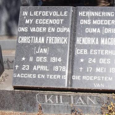 KILIAN Christiaan Fredrick 1914-1978 &amp; Hendrina Magdalena ESTERHUIZEN 1915-1984